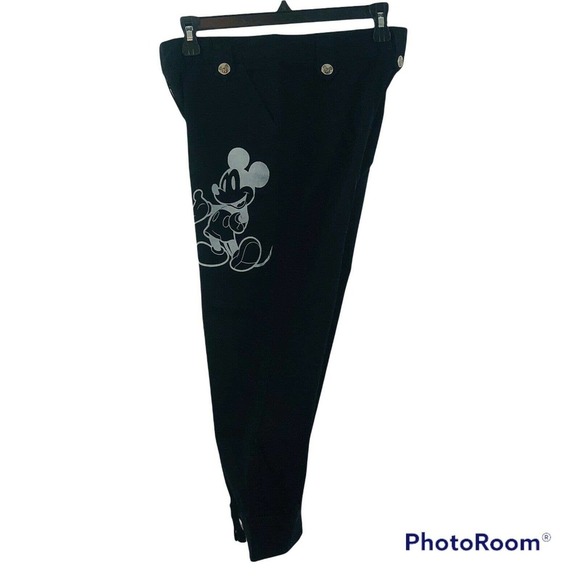 DISNEY Women’s Size 2 Mickey Mouse Black Capri Pants Silver Button - Picture 6 of 12